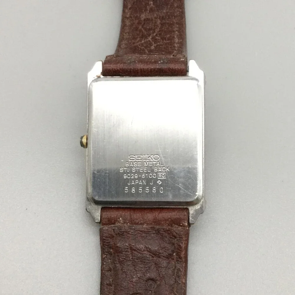 Vintage Seiko Mens Watch 26mm Two Tone Brown Leather Date 9029-5100 New Battery